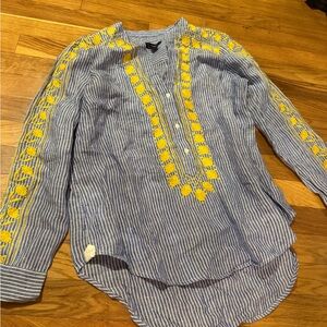 J. Crew Blue and Yellow Striped Blouse